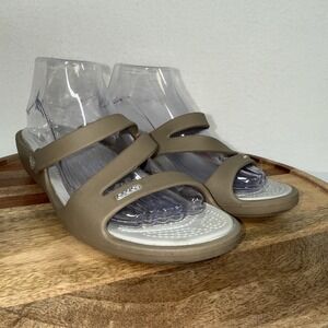 Crocs Patricia Sandals Women's Tan Slides Wedge Slip On Strappy Shoes Size 10